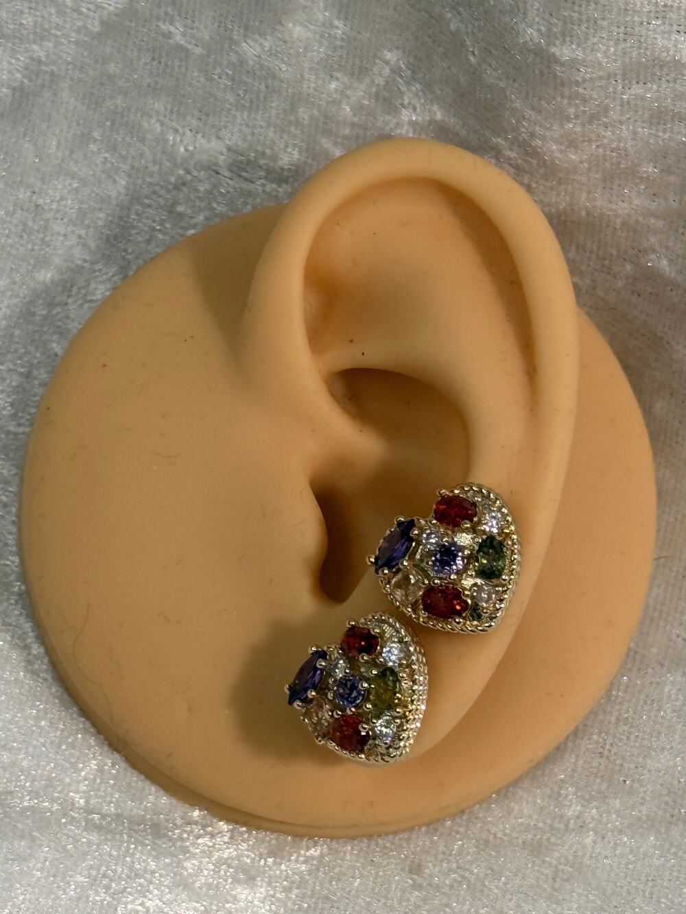 Stainless Steel Gold Plated Multi Colored CZ Stone Earrings, Hypoallergenic